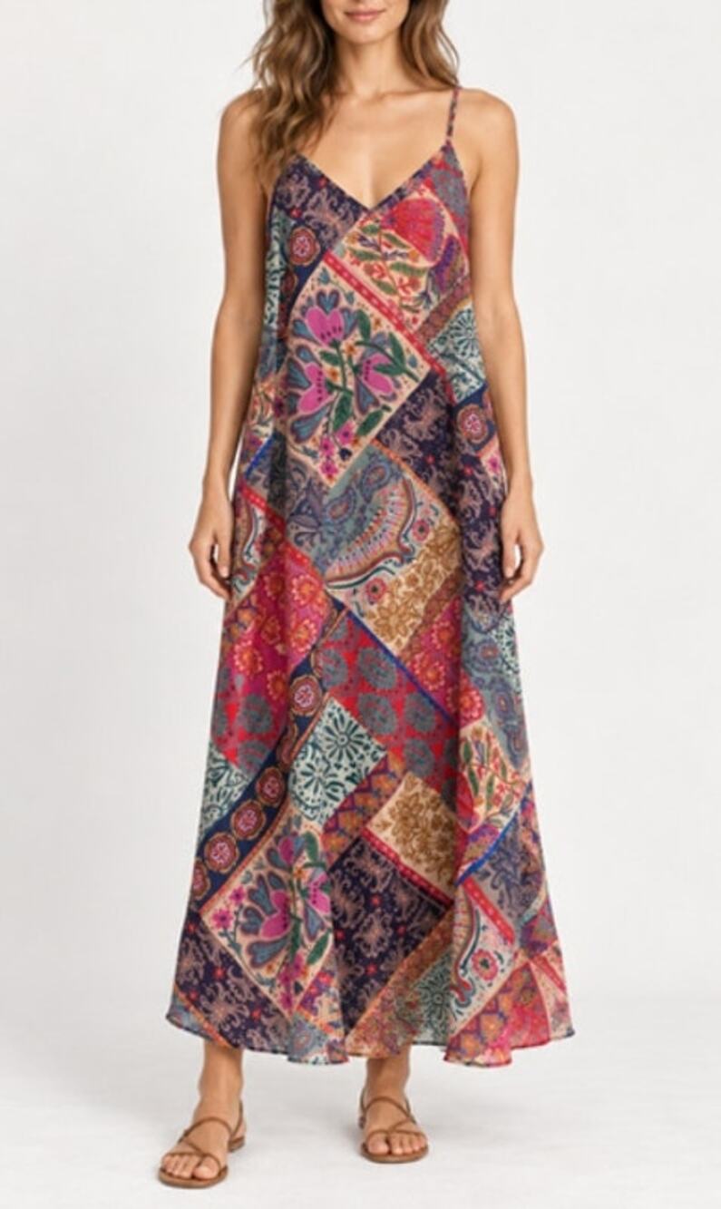 Natural Life NWT Gracie Slip Maxi Dress Boho Blooms Patchwork Small